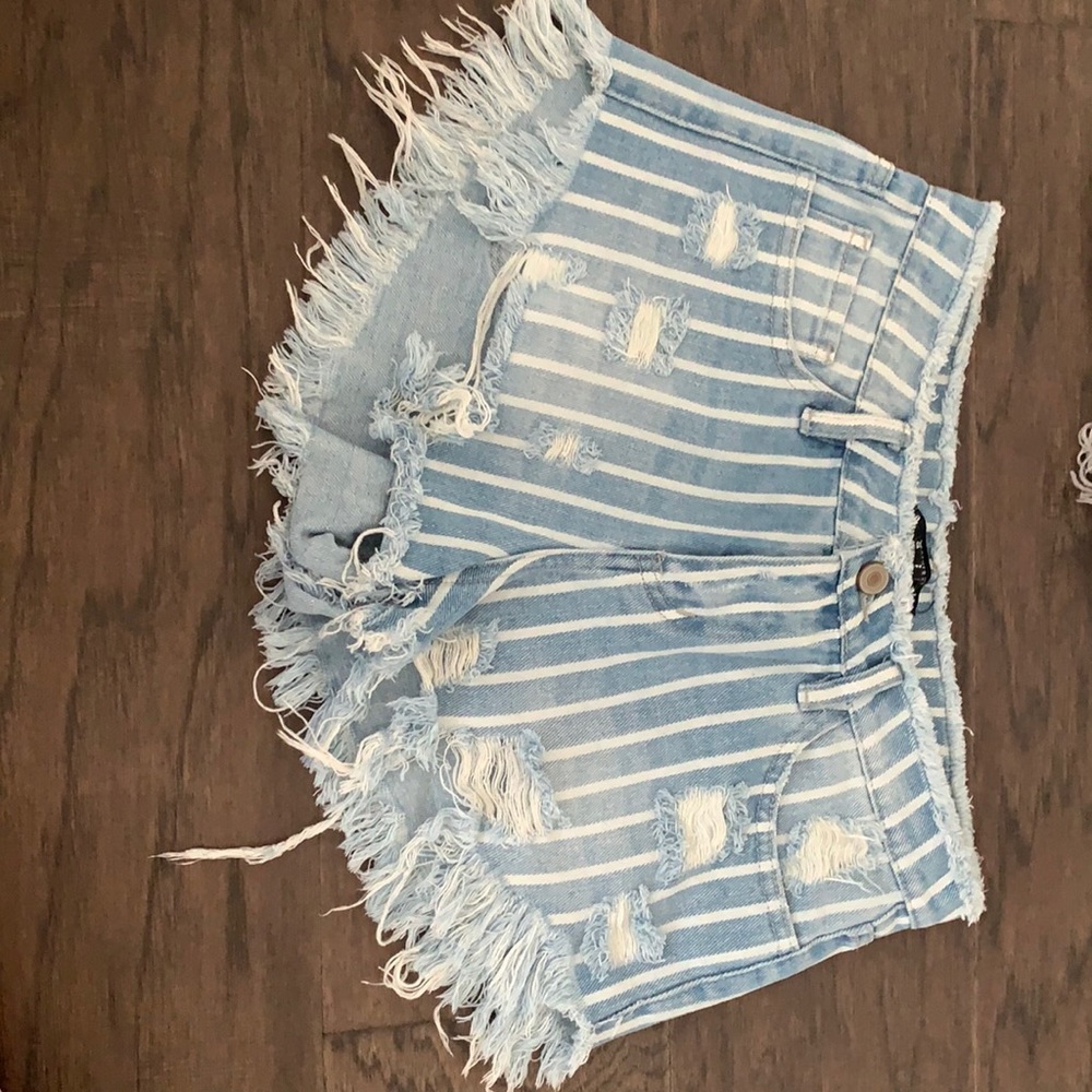 Striped denim shorts